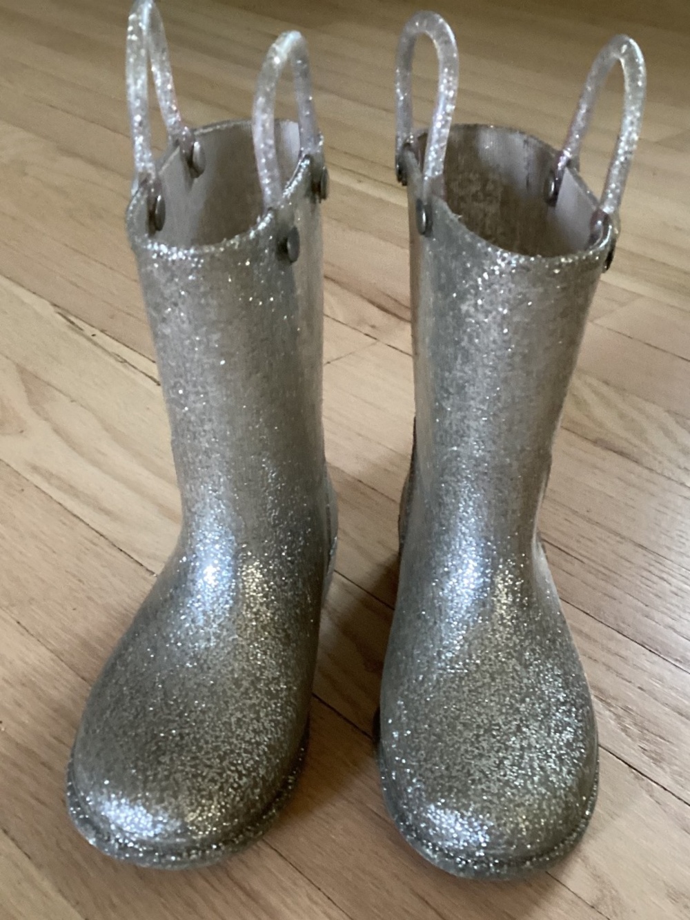 Western Chief Rain Boots Girls Silver Glitter Handle Waterproof Fun